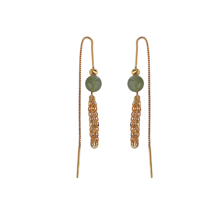 Natural Green Jade Tassel Earrings.