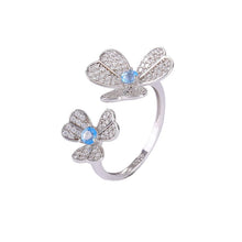 Natural Emerald Topaz Two Flowers Adjustable Ring.