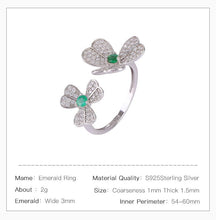 Natural Emerald Topaz Two Flowers Adjustable Ring.