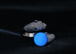 Natural Mexican Blue Amber Tiger Adjustable Ring.