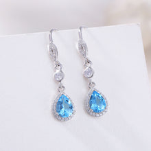 Natural Swiss Blue Topaz Teardrop Hook Earrings.