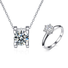 S925 real moissanite D color 1CT and 2CT ring necklace earrings set (with GRA certificate).
