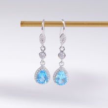Natural Swiss Blue Topaz Teardrop Hook Earrings.