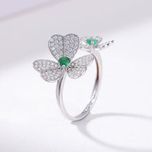 Natural Emerald Topaz Two Flowers Adjustable Ring.
