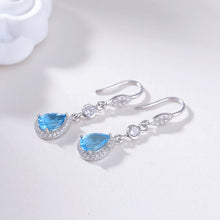 Natural Swiss Blue Topaz Teardrop Hook Earrings.