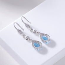 Natural Swiss Blue Topaz Teardrop Hook Earrings.