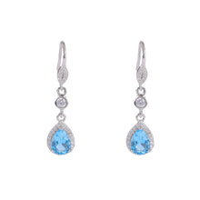 Natural Swiss Blue Topaz Teardrop Hook Earrings.