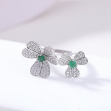 Natural Emerald Topaz Two Flowers Adjustable Ring.