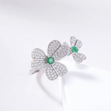 Natural Emerald Topaz Two Flowers Adjustable Ring.