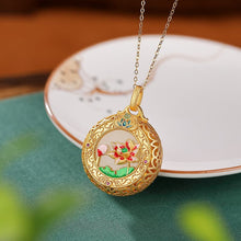 Natural White Jade Cloisonné Lotus Flower Necklace.