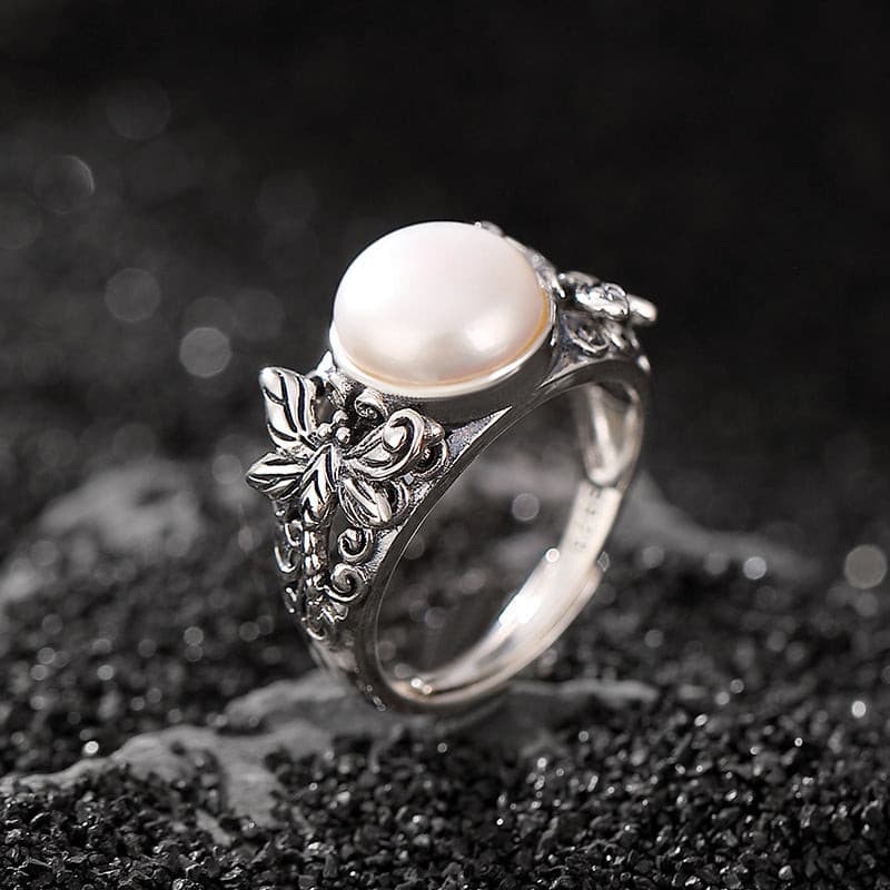 Natural Freshwater Pearl Butterfly Adjustable Ring.