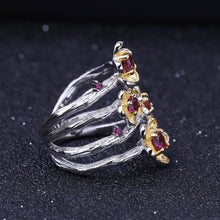 Italian Crafted Natural Garnet Topaz Flower Ring.