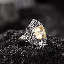 Natural Amethyst Citrine Princess Cut Old Silver Adjustable Ring.