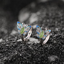 Natural Green Jade Cloisonné Butterfly Circle Earrings.