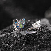 Natural Green Jade Cloisonné Butterfly Circle Earrings.