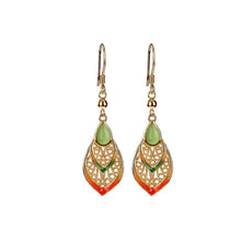 Natural Green Jade Cloisonné Hook Earrings.