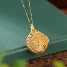 Natural White Jade Cloisonné Lotus Flower Necklace.