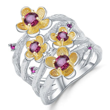 Italian Crafted Natural Garnet Topaz Flower Ring.