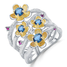 Italian Crafted Natural Garnet Topaz Flower Ring.