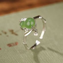 Natural Green Jade Pearl Bamboo Hulu Adjustable Ring.