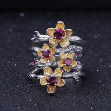 Italian Crafted Natural Garnet Topaz Flower Ring.