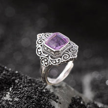 Natural Amethyst Citrine Princess Cut Old Silver Adjustable Ring.
