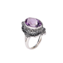 Natural Amethyst Citrine Old Silver Adjustable Ring.