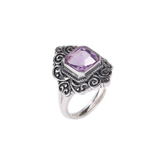 Natural Amethyst Citrine Princess Cut Old Silver Adjustable Ring.