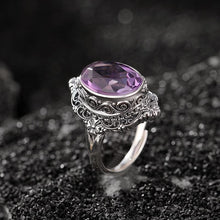 Natural Amethyst Citrine Old Silver Adjustable Ring.