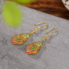 Natural Green Jade Cloisonné Hook Earrings.