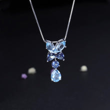 Natural Sky Blue Topaz Teardrop Dangling Necklace.