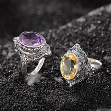 Natural Amethyst Citrine Old Silver Adjustable Ring.