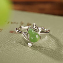 Natural Green Jade Pearl Bamboo Hulu Adjustable Ring.