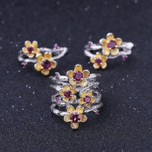 Italian Crafted Natural Garnet Topaz Flower Ring.