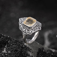 Natural Amethyst Citrine Princess Cut Old Silver Adjustable Ring.