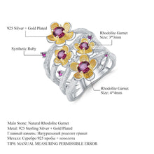 Italian Crafted Natural Garnet Topaz Flower Ring.