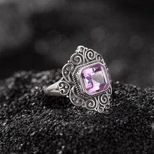 Natural Amethyst Citrine Princess Cut Old Silver Adjustable Ring.