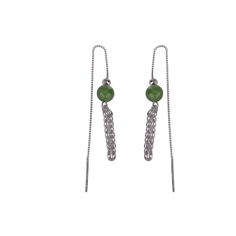 Natural Green Jade Tassel Earrings.