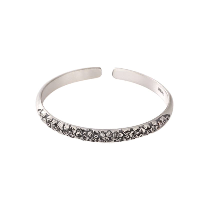 S999 Silver Flower Aged Silver Craft Bangle.