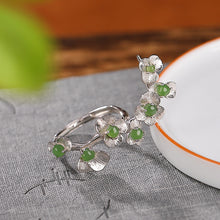 Natural Green Jade Flower Vintage Adjustable Ring.
