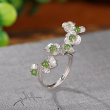 Natural Green Jade Flower Vintage Adjustable Ring.
