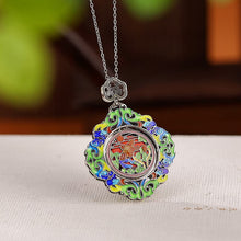 Natural Blood Amber Cloisonné Crafted Lotus Flower Spinning Necklace.