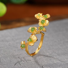 Natural Green Jade Flower Vintage Adjustable Ring.