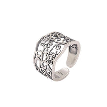 S925 Sterling Silver Plum Blossom Skeleton Vintage Adjustable Ring.