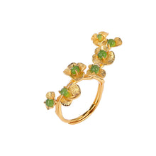 Natural Green Jade Flower Vintage Adjustable Ring.