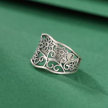 S925 Sterling Silver Plum Blossom Skeleton Vintage Adjustable Ring.