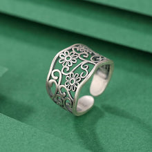 S925 Sterling Silver Plum Blossom Skeleton Vintage Adjustable Ring.