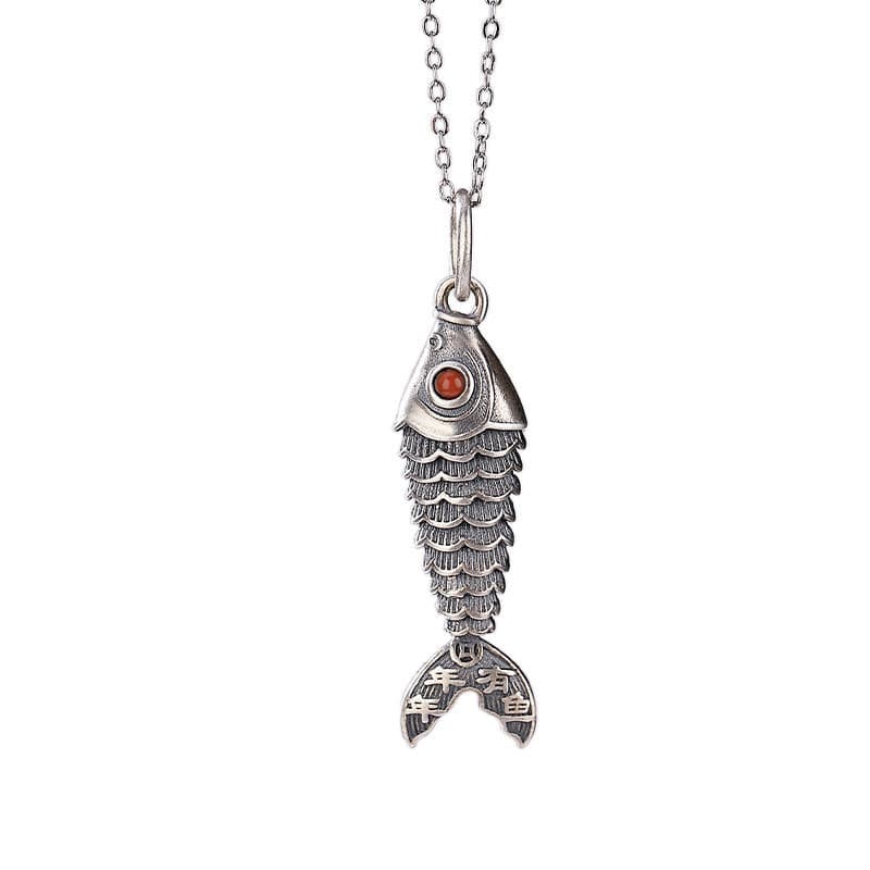 Natural Red Jade Fish Necklace.