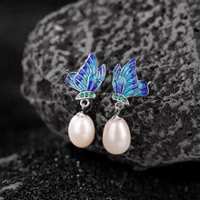 Sterling Silver Natural Freshwater Pearl Cloisonne Craft Butterfly Set