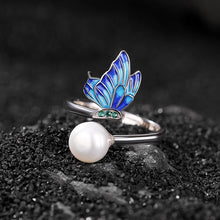 Sterling Silver Natural Freshwater Pearl Cloisonne Craft Butterfly Set